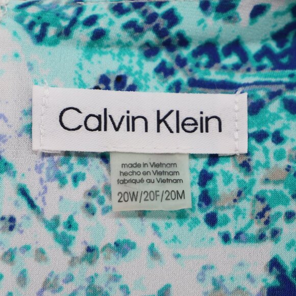 NWT CALVIN KLEIN Faux Wrap Stretch Sheath Dress Printed Blue Multi Size 20W - Picture 9 of 10